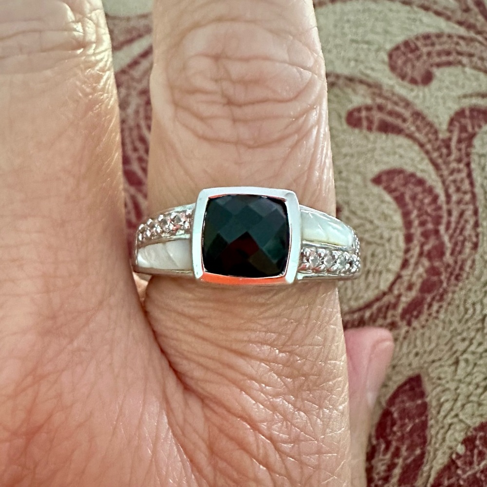 🖤🤍 Judith Ripka Black Onyx & MOP ring sz 11